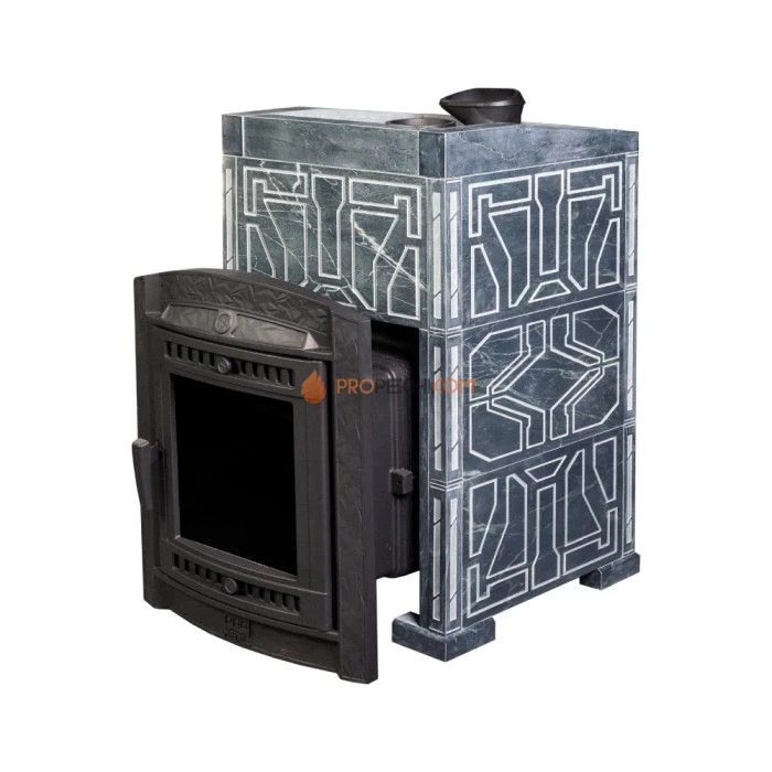 Чугунная печь для бани Атмосфера XL в облицовке Талькохлорит узор №7