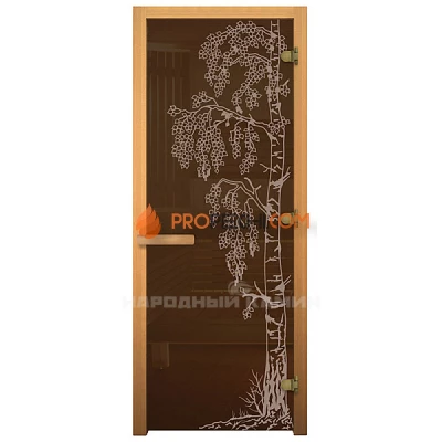 Дверь для бани Литком "Березка" бронза, правая