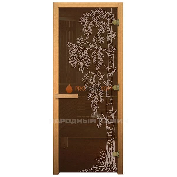Дверь для бани Литком "Березка" бронза, правая