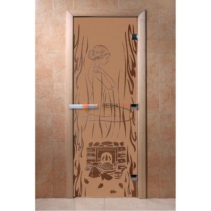 Дверь для бани DoorWood с рисунком Волшебный пар Бронза матовая, 1800x600 мм