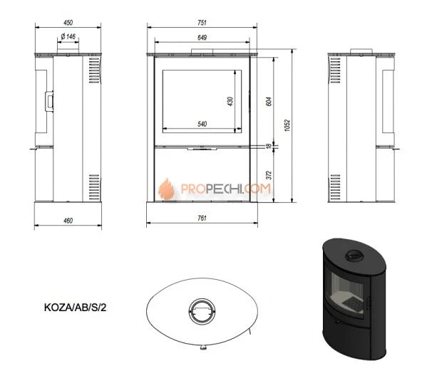 Печь-камин Kratki KOZA AB S 2