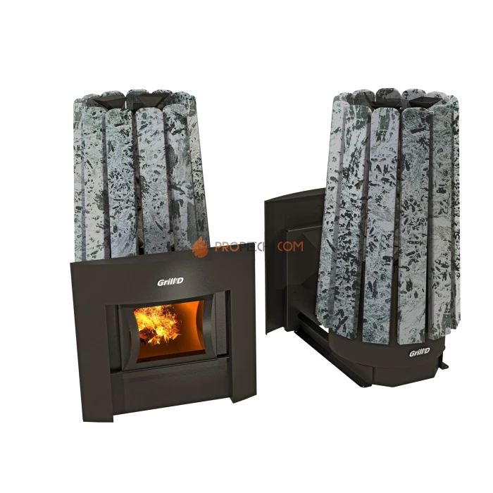 Дровяная банная печь Grill’D Cometa 180 Vega Window, Stone (Серпентинит) Pro