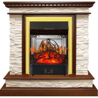 Электрокамин Royal Flame Calgary - Дуб / Сланец белый с очагом Majestic FX M Brass