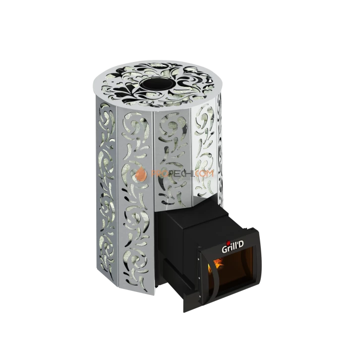 Дровяная банная печь Grill’D Violet Steel Long Pro (Камень колотый, 100 кг)