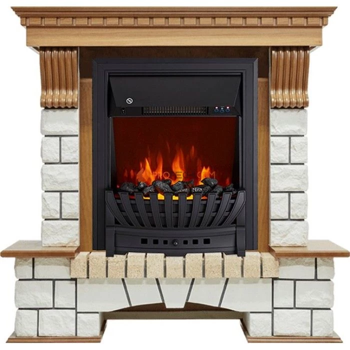 Каминокомплект Royal Flame Pierre Luxe - Дуб / Белый с очагом Aspen Black