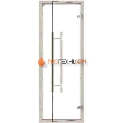 Дверь для бани стеклянная SAWO 741-4SCA-3 7/19, прозрачная, осина, прямая ручка с металлической вставкой