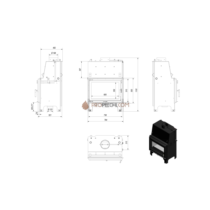 Каминная топка Kratki AQUARIO/O/12/PW/W