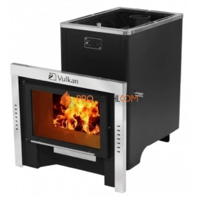 Дровяная печь для бани Вулкан Эльбрус 26 Панорама с теплообменником