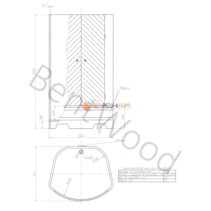 Душевая кабина BentWood из дерева со стеклянными дверцами 0,95х1,2 h=2,0 (лиственница натуральная)