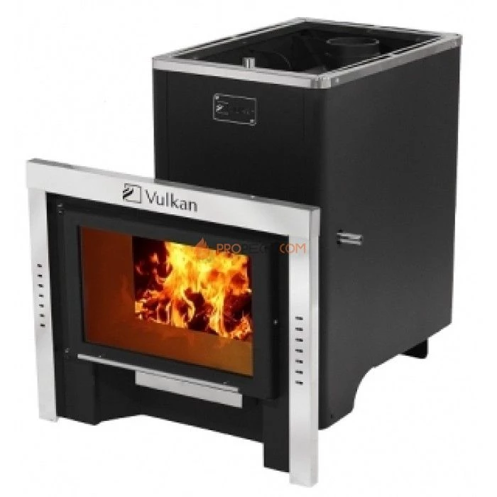 Дровяная печь для бани Вулкан Эльбрус 26 Панорама с теплообменником