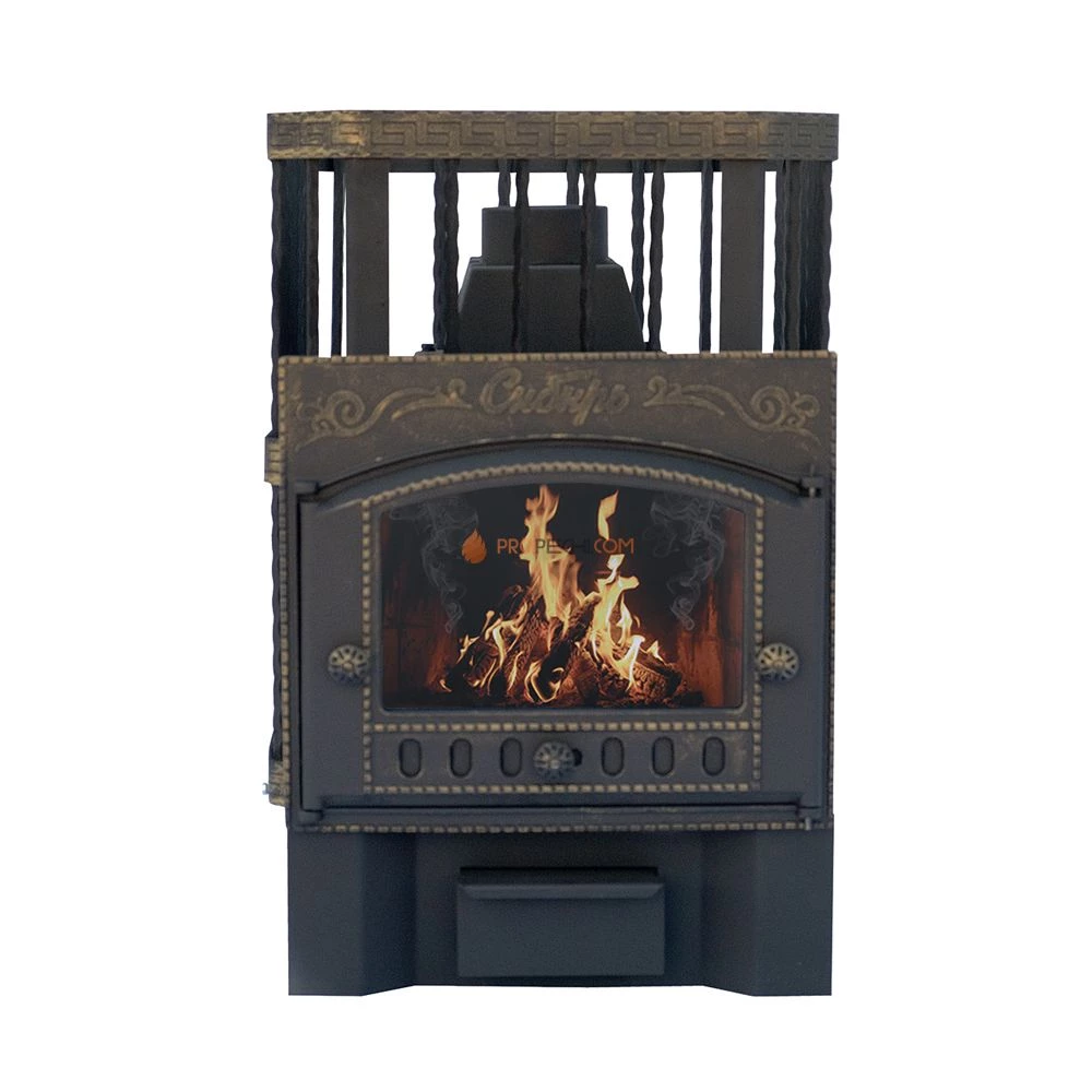 Чугунная банная печь "Сибирь-24" с каминной топочной дверцей