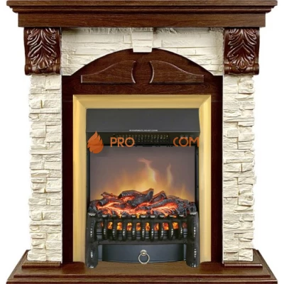 Каминокомплект Royal Flame Dublin (Разборный) - Орех каньон / Сланец с очагом Fobos FX M Brass