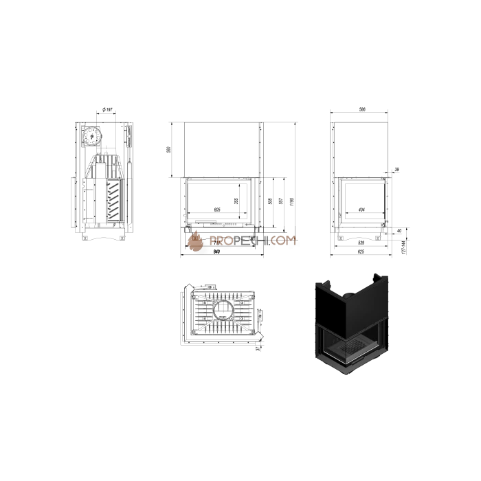 Каминная топка Kratki Zuzia/L/BS/G (угловое стекло слева, гильотина)