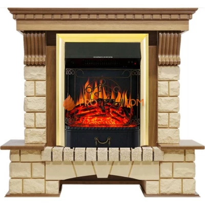 Каминокомплект Royal Flame Pierre Luxe - Дуб / Шампань с очагом Majestic FX Brass
