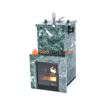 Дровяная печь для бани ИзиСтим Сочи в полноценном кожухе с боковым подключением из змеевика