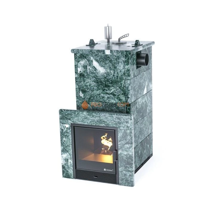 Дровяная печь для бани ИзиСтим Сочи в полноценном кожухе с боковым подключением из змеевика