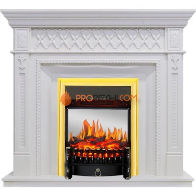 Каминокомплект Royal Flame Alexandria - Белый дуб с очагом Fobos FX M Brass