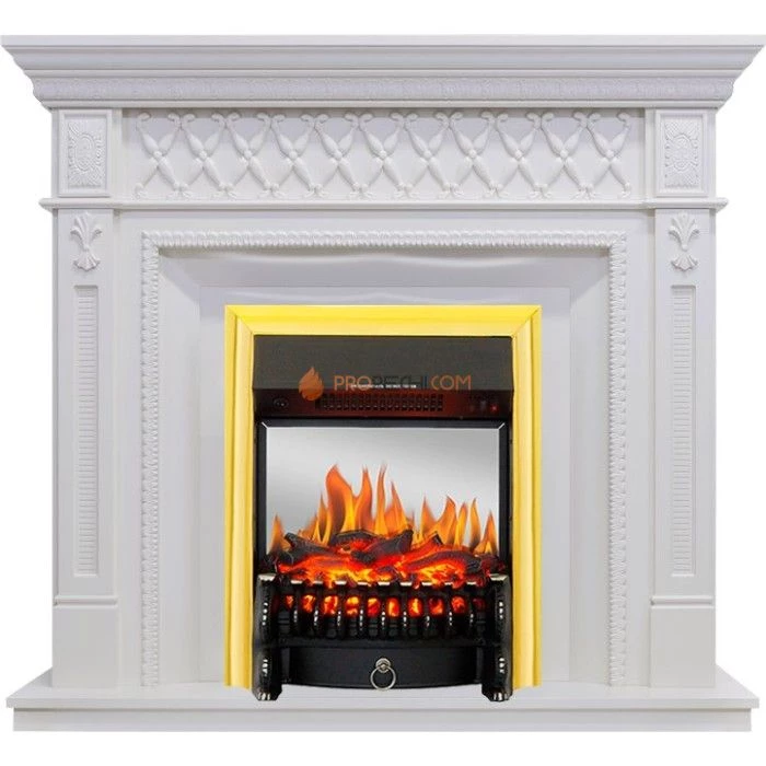 Каминокомплект Royal Flame Alexandria - Белый дуб с очагом Fobos FX M Brass