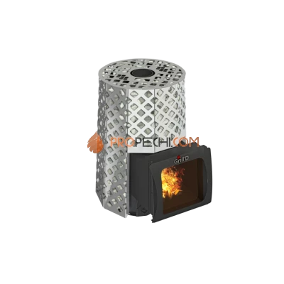 Дровяная печь для бани Grill’D Violet Steel Romb Short Window Max (Камень колотый 100 кг)