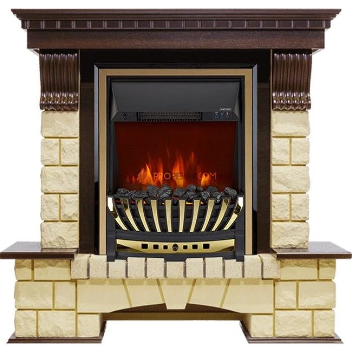 Каминокомплект Royal Flame Pierre Luxe - Темный дуб / Шампань с очагом Aspen Gold