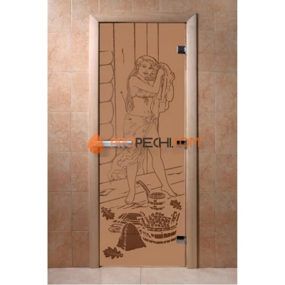 Дверь для бани DoorWood с рисунком Дженифер Бронза матовая, 2100x800 мм