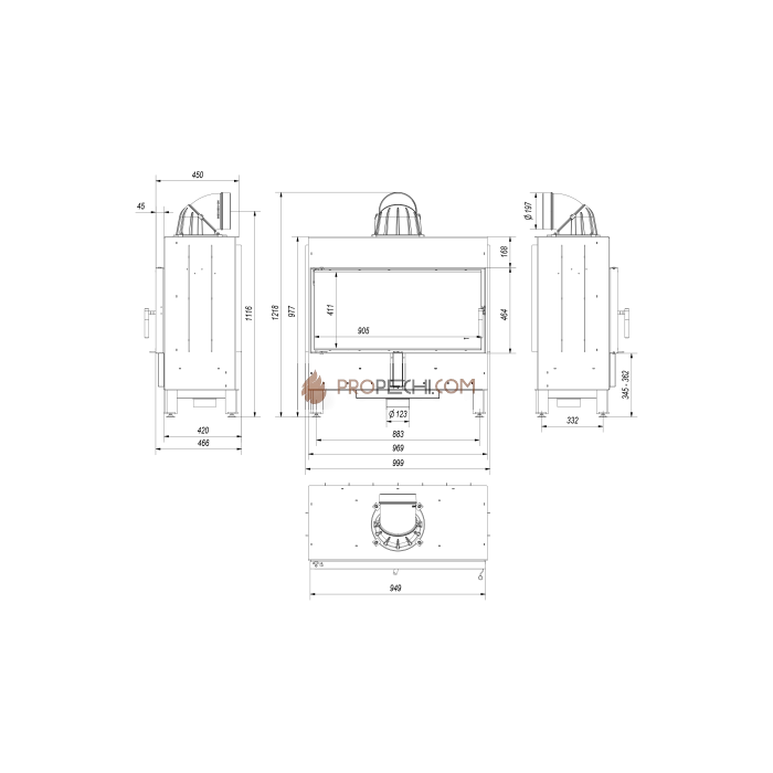 Каминная топка стальная Kratki LUCY/16 (16 кВт)