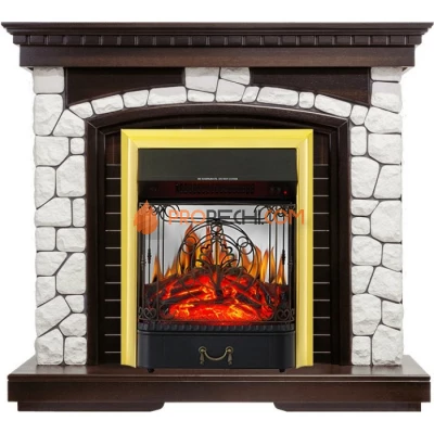 Каминокомплект Royal Flame Glasgow - Темный дуб / Белый с очагом Majestic FX M Brass