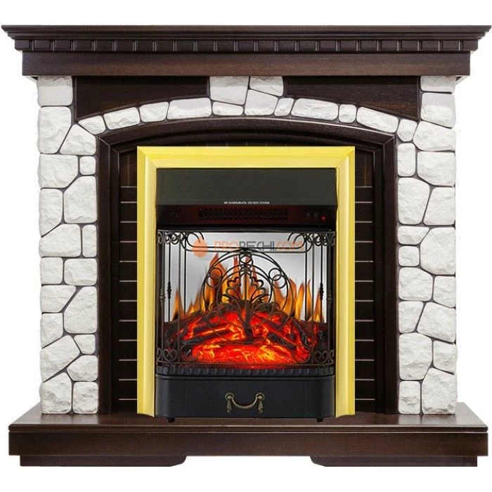 Каминокомплект Royal Flame Glasgow - Темный дуб / Белый с очагом Majestic FX M Brass