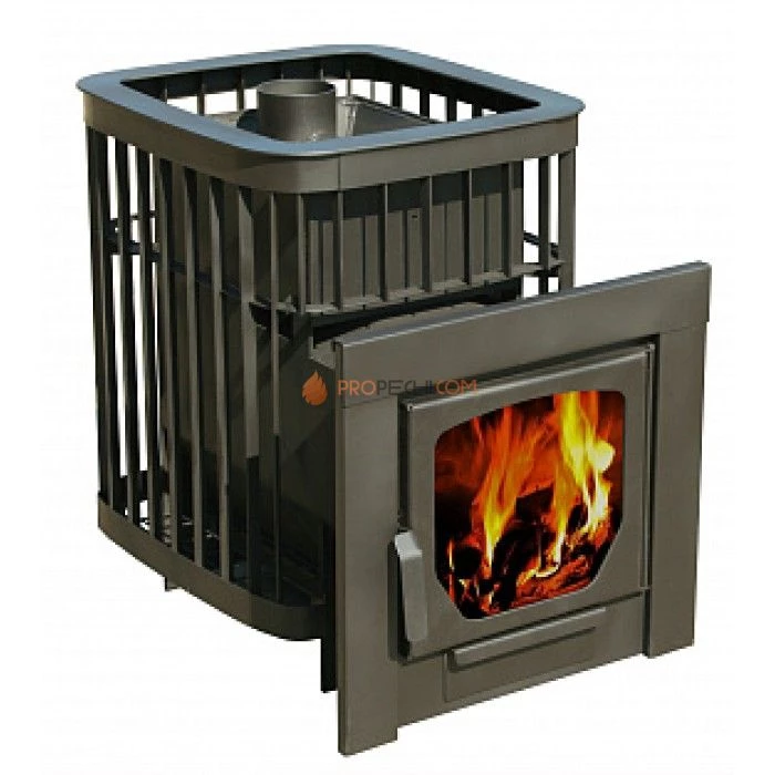 Дровяная печь для бани Варвара Каменка Панорамная дверь