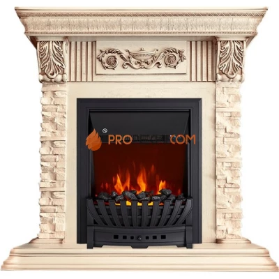 Каминокомплект Royal Flame Luxemburg (каменный) - Сланец/Cлоновая кость с патиной с очагом Aspen Black