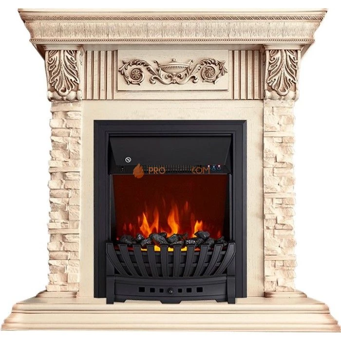 Каминокомплект Royal Flame Luxemburg (каменный) - Сланец/Cлоновая кость с патиной с очагом Aspen Black