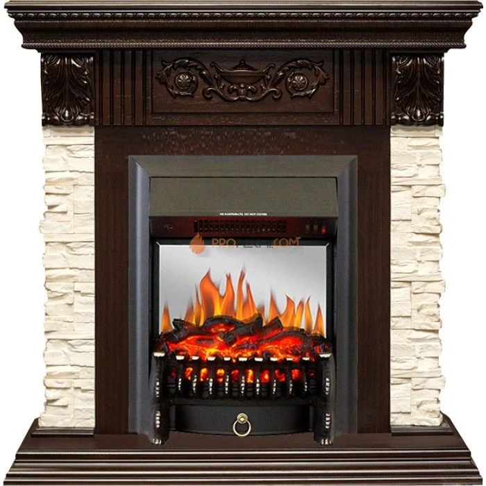 Каминокомплект Royal Flame Luxemburg (каменный) - Сланец/Темный дуб с очагом Fobos FX M Black