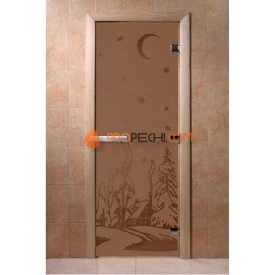 Дверь для бани DoorWood с рисунком Зима Бронза матовая, 1800x800 мм