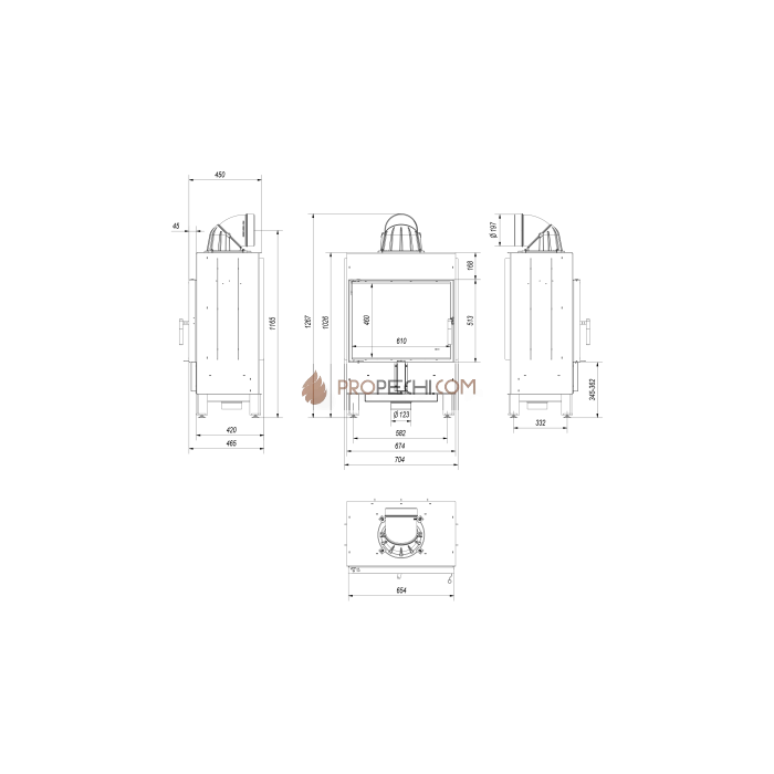 Каминная топка стальная Kratki LUCY/12 (12 кВт)