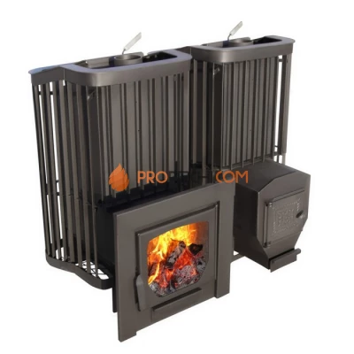 Дровяная печь для бани Варвара Терма Каменка Панорамная дверь