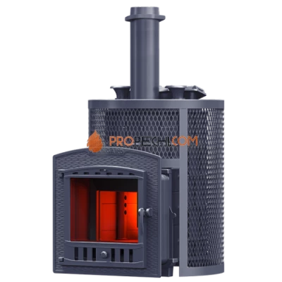 Чугунная печь для бани Гефест Авангард ЗК 24П2 Ураган в круглой сетке