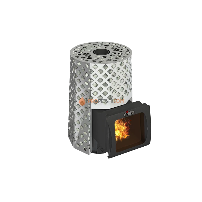 Дровяная банная печь Grill’D Violet Steel Romb Short Window Max Pro (Камень колотый, 100 кг)