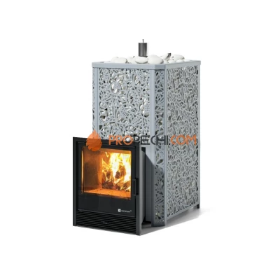 Дровяная печь для бани ИзиСтим Ялта 40/2024 в кожухе Хохлома серый