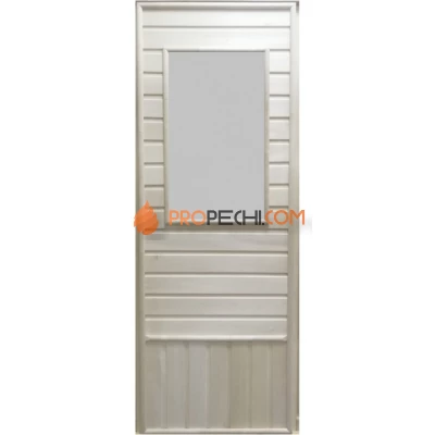 Дверь для бани DoorWood деревянная с прямоугольной стеклянной вставкой (1850x750 мм)