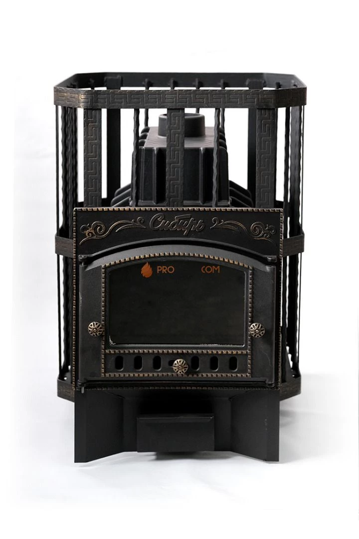 Чугунная банная печь "Сибирь-32" с каминной дверцей