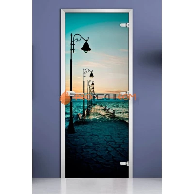 Стеклянная межкомнатная дверь DoorWood с фотопечатью City-03, 2000х700 мм