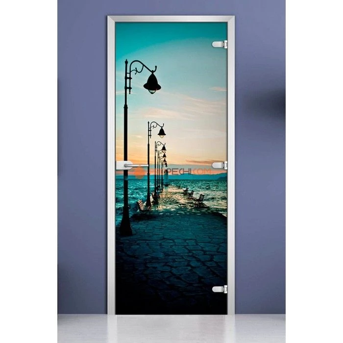 Стеклянная межкомнатная дверь DoorWood с фотопечатью City-03, 2000х700 мм