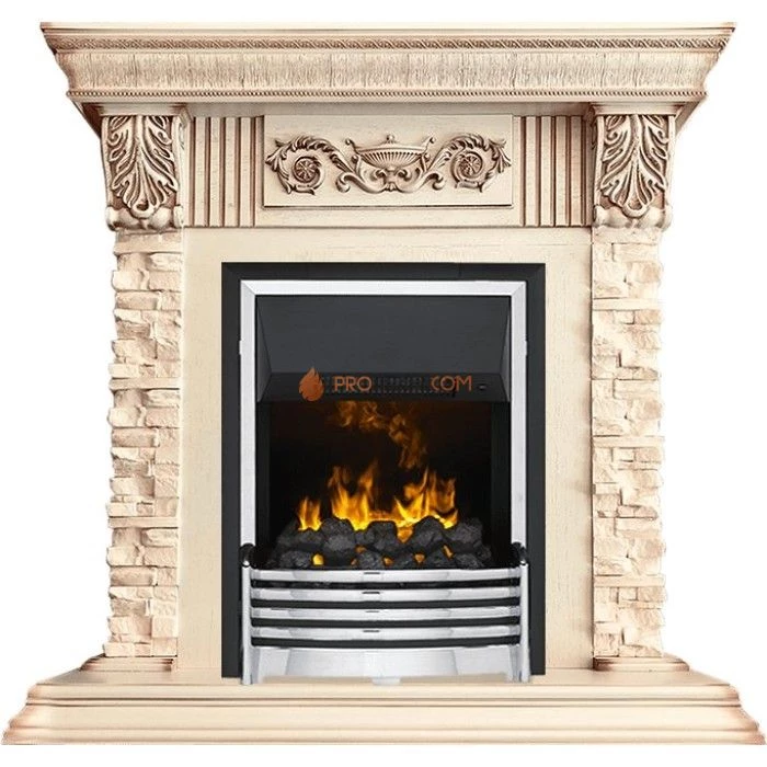 Каминокомплект Dimplex Luxemburg (каменный) - Сланец/Cлоновая кость с патиной с очагом Flagstaff