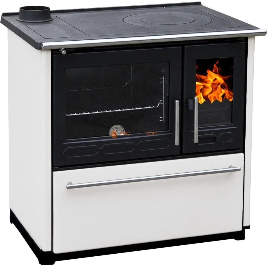 Плита Plamen 850 Glas белая, труба слева