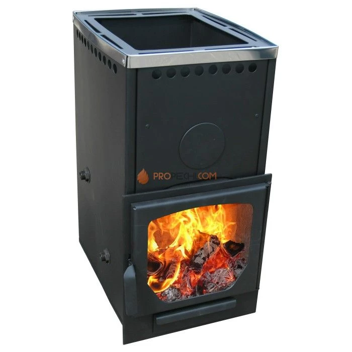 Дровяная печь для бани Варвара Паленица С контуром укороченная топка Панорамная дверь