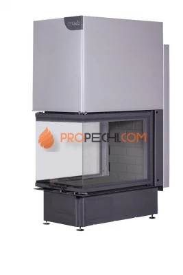 Каминная топка Экокамин ДЕЛЬТА 700 B три стекла подовое горение принтинг черный шамот