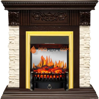 Каминокомплект Royal Flame Luxemburg (каменный) - Сланец/Темный дуб с очагом Fobos FX M Brass
