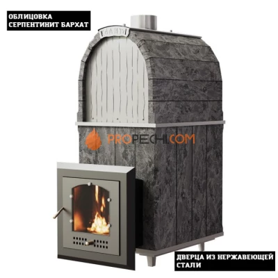 Чугунная печь для бани Инжкомцентр ВВД Калита Арочная PRO (серпентинит Бархат) c дверцей из нержавеющей стали