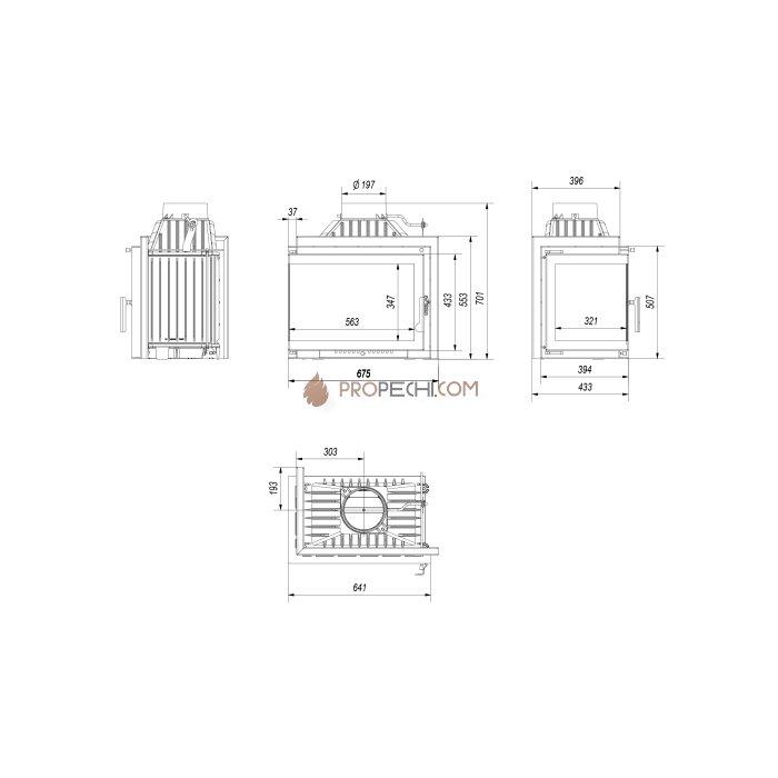 Каминная топка Kratki SMART/M/S/L/BS (угловое стекло слева)