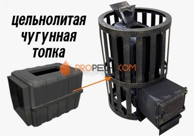 Банная чугунная печь Березка "Воевода" 15 (ДТ-3 Сетка, Закрытая Каменка)